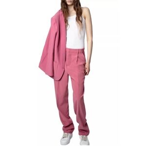 Zadig & Voltaire Profil Pink Crepe Wide Leg Pleated Trousers EU 40 US 8 (H)